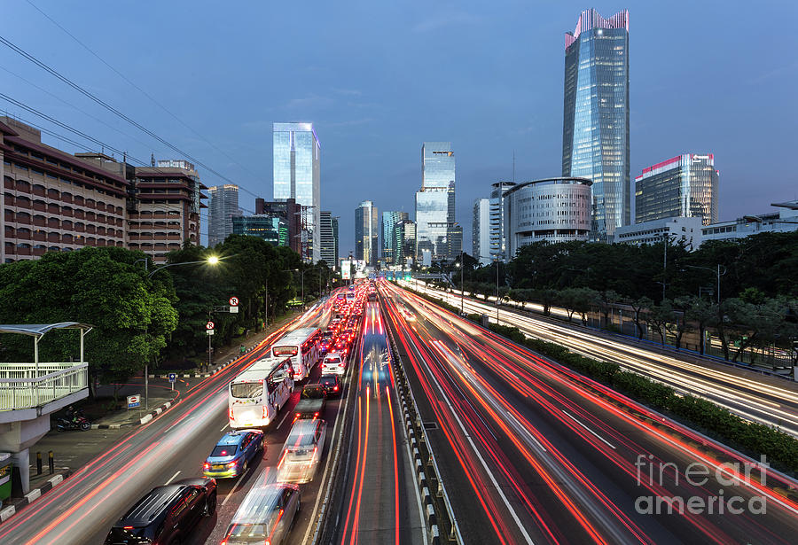Heavy traffic in Jakarta modern business district in Indonesia c Photograph by Didier Marti