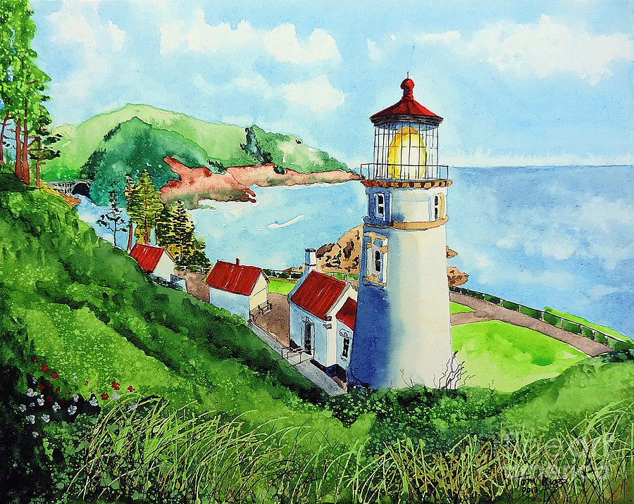 Heceta Head Lighthouse Painting by Tom Riggs