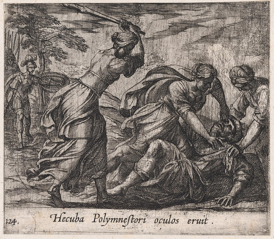 Hecuba and the Trojan Women Murdering Polymestor Drawing by Antonio Tempesta