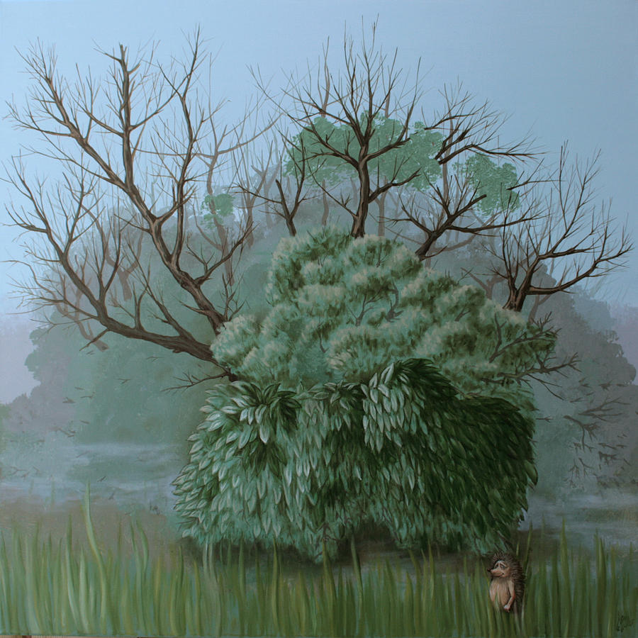 Hedgehog, came out of the fog Painting by Victor Molev