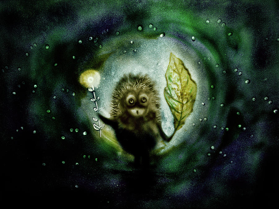 Hedgehog in the Fog. Sand Art  Drawing by Elena Vedernikova