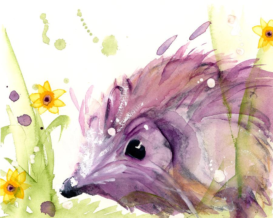 Hedgehog In The Wildflowers Painting by Dawn Derman