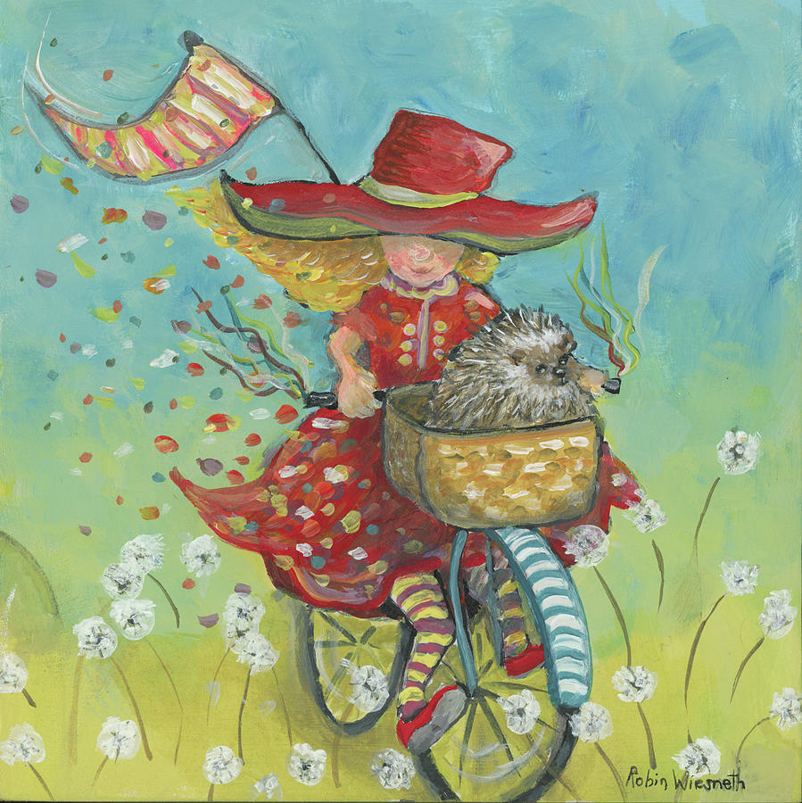 Hedgehogs and Dandelions Painting by Robin Wiesneth