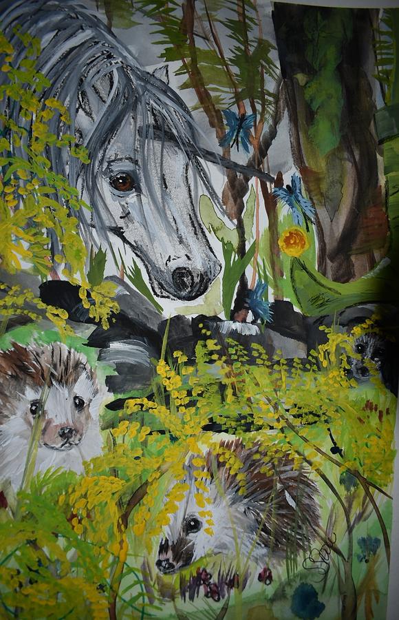 Unicorn Painting - Hedgies by Susan Voidets