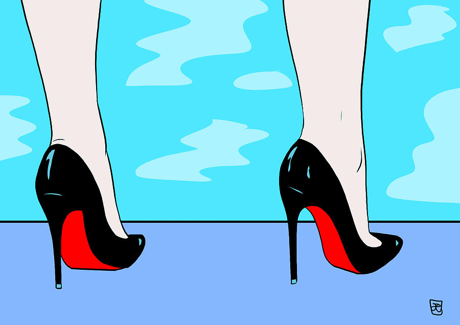 Heels Drawing - Heels By The Pool by Giuseppe Cristiano