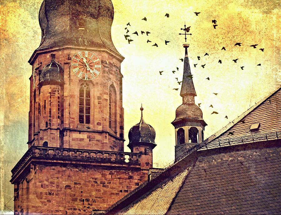 Heidelberg Church Of The Holy Spirit tower - digital Mixed Media by Tatiana Travelways