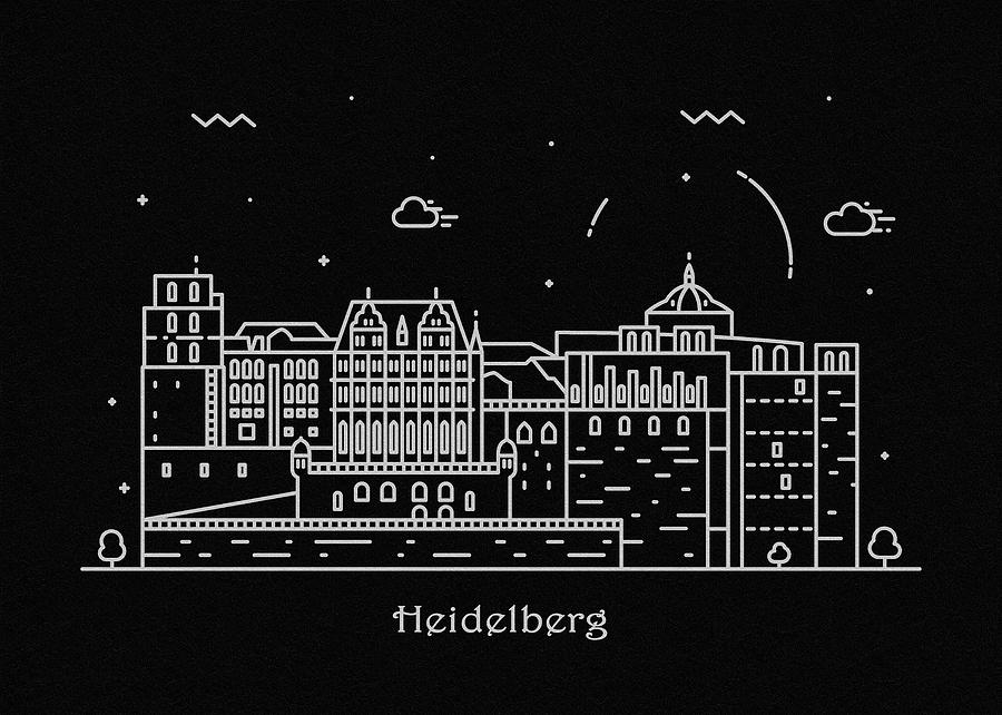 Heidelberg Skyline Travel Poster Drawing by Inspirowl Design
