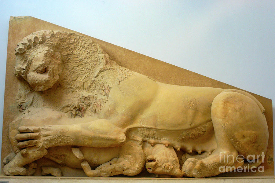 Hekatompedon Temple Lion Statue Photograph by Bob Phillips