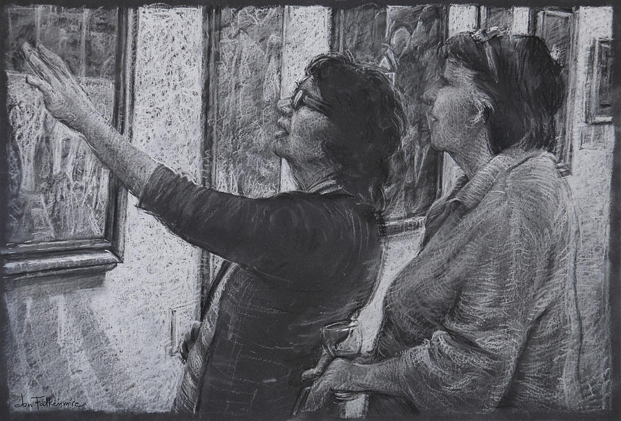 Helen and Marilynne at Art Show, Gunnedah NSW Drawing by Jon Falkenmire