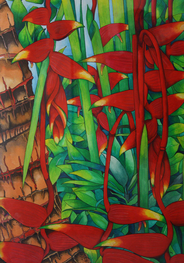 Jungle Painting - Heliconia Dreams Forest of Fire 2 by Helen Weston