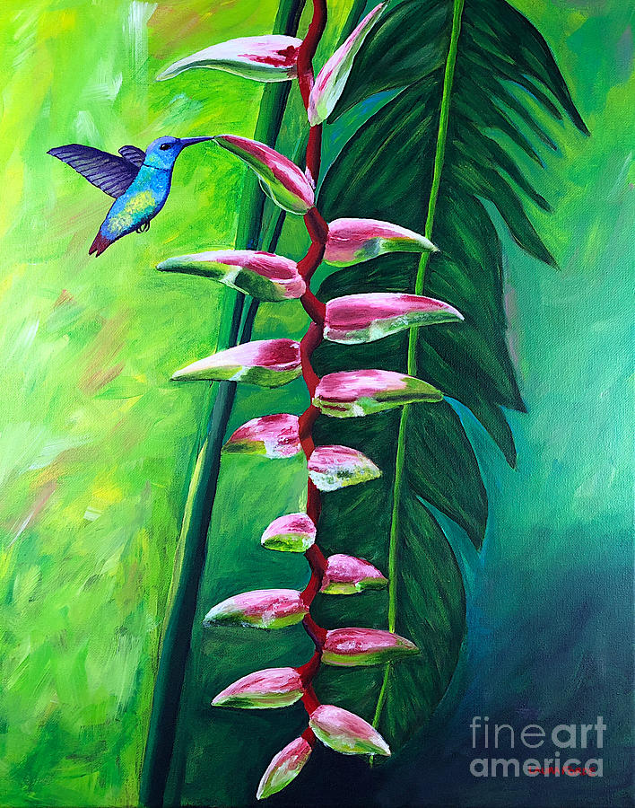 Heliconia Flower and Friend Painting by Laura Forde