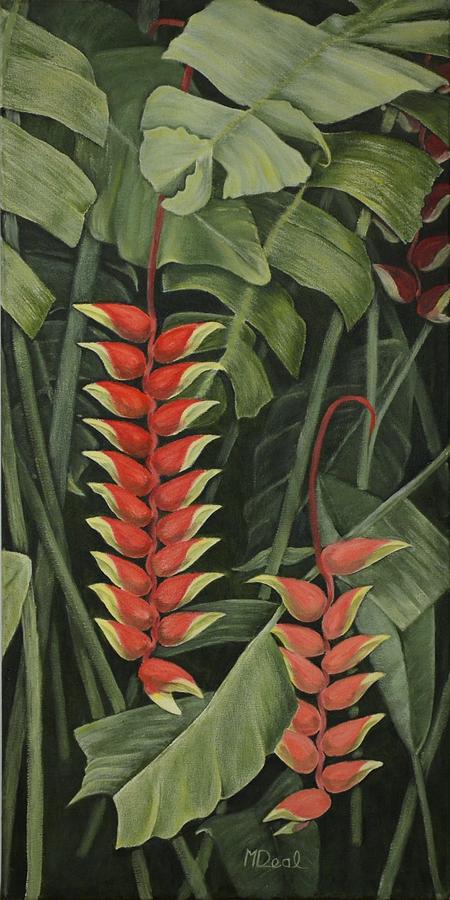 Heliconia Forest Triptych - Right Panel Painting by Mary Deal