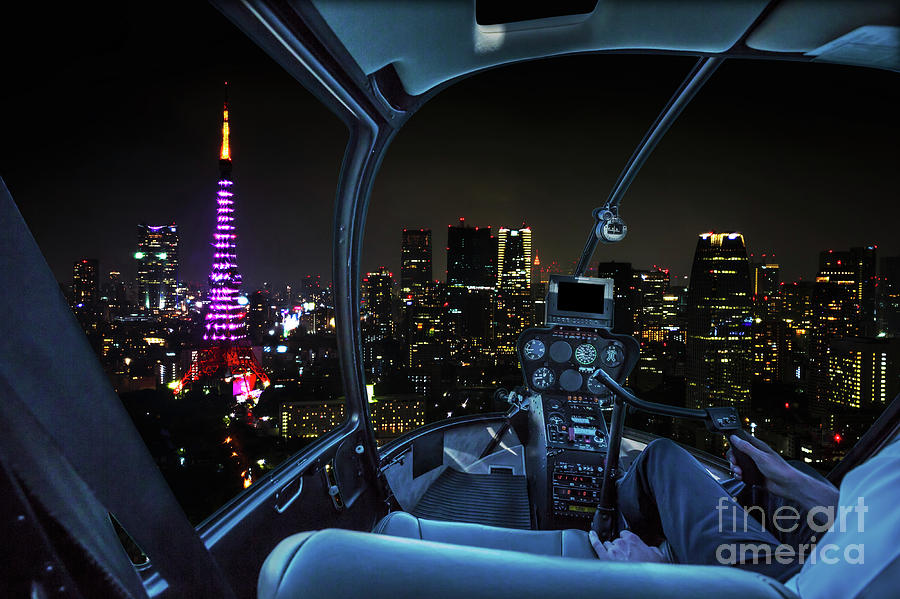 Helicopter in Tokyo cityscape Photograph by Benny Marty