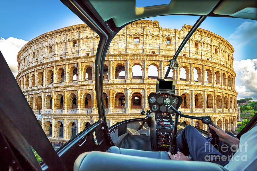 Helicopter on Colosseo Photograph by Benny Marty