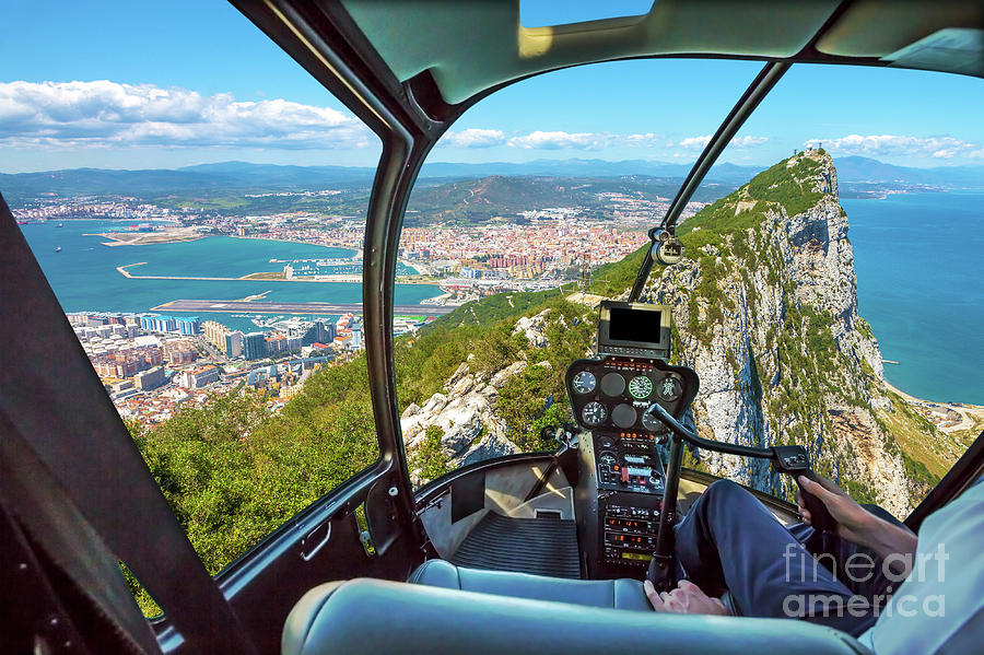 Helicopter on Gibraltar Rock Photograph by Benny Marty