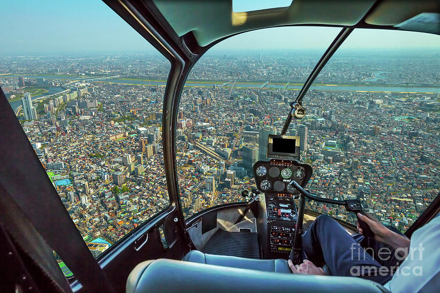 Helicopter on Japan skyline Photograph by Benny Marty