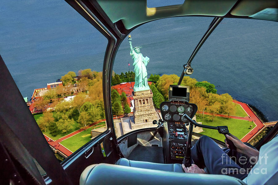 Helicopter on Liberty Island Photograph by Benny Marty