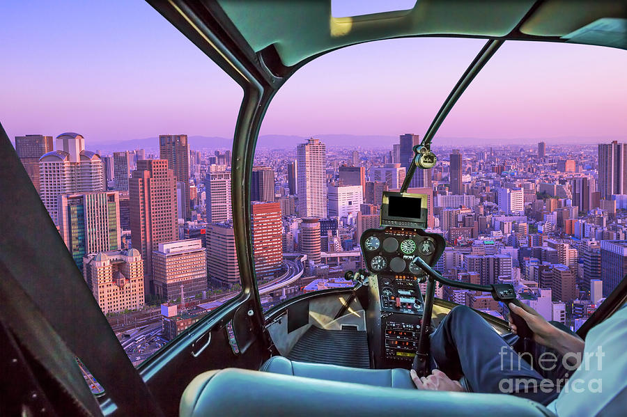 Helicopter on Osaka Skyline Photograph by Benny Marty