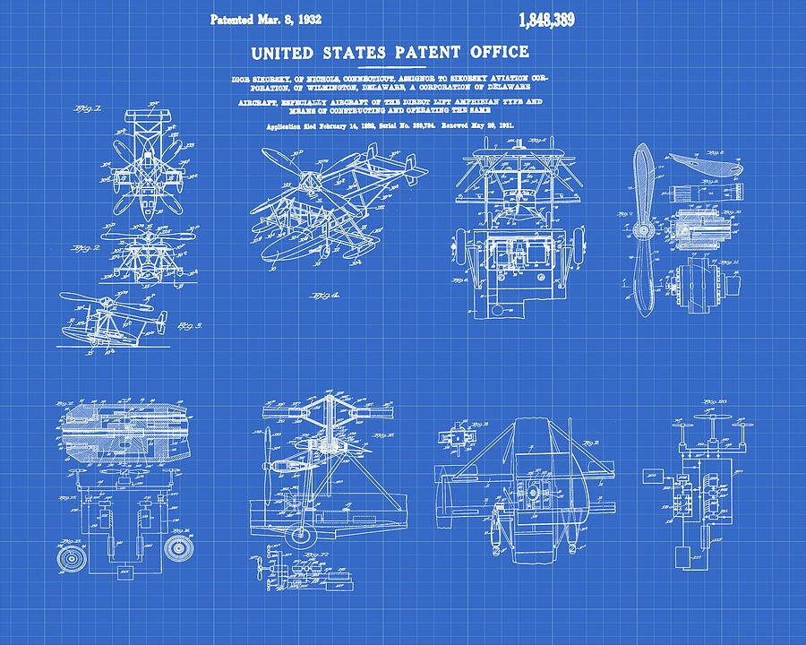 Vintage Digital Art - Helicoptor Patent 1932 Red Blueprint by Bill Cannon