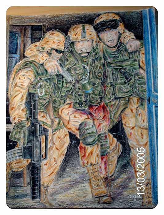 People Drawing - Hell house US Marines in Fallujah by James Beal People Drawing - Hell house US Marines in Fallujah by James Beal