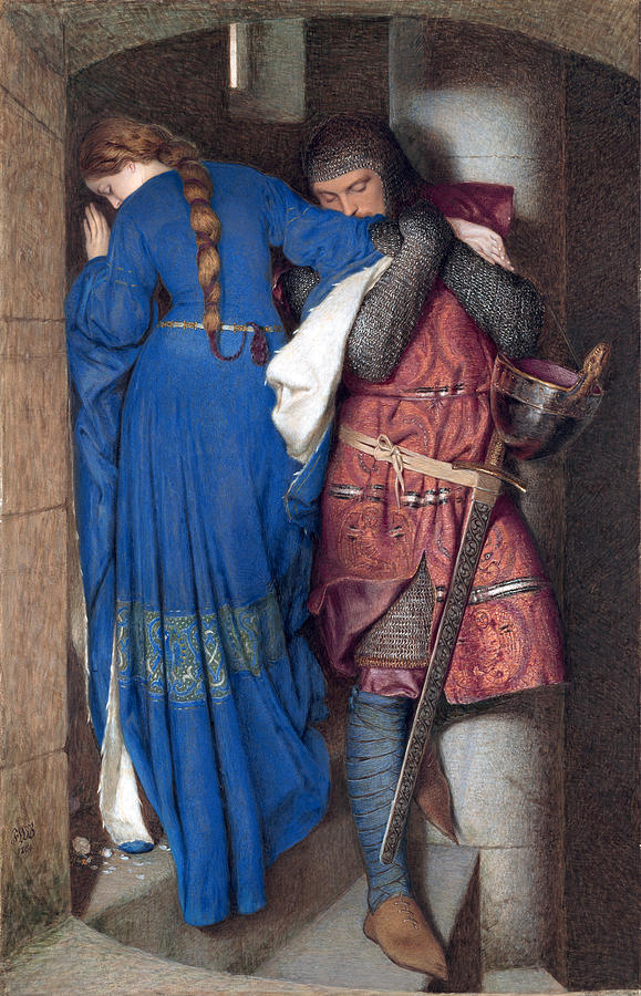 Blue Dress Drawing - Hellelil and Hildebrand or The Meeting on the Turret Stairs by Frederic William Burton