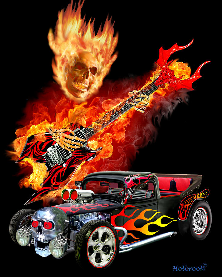HellFire Hot Rod Digital Art by Glenn Holbrook