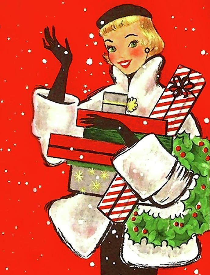Hello from Christmas shopping girl Mixed Media by Long Shot