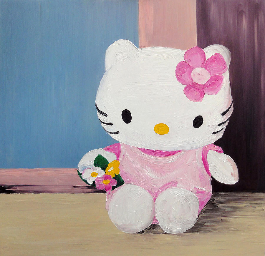 Hello Kitty At The Window Painting by Barbara Pommerenke