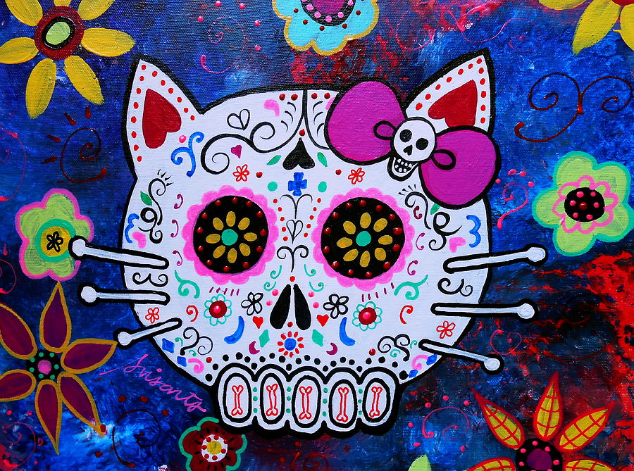 Kitty Day Of The Dead #1 Painting by Pristine Cartera Turkus