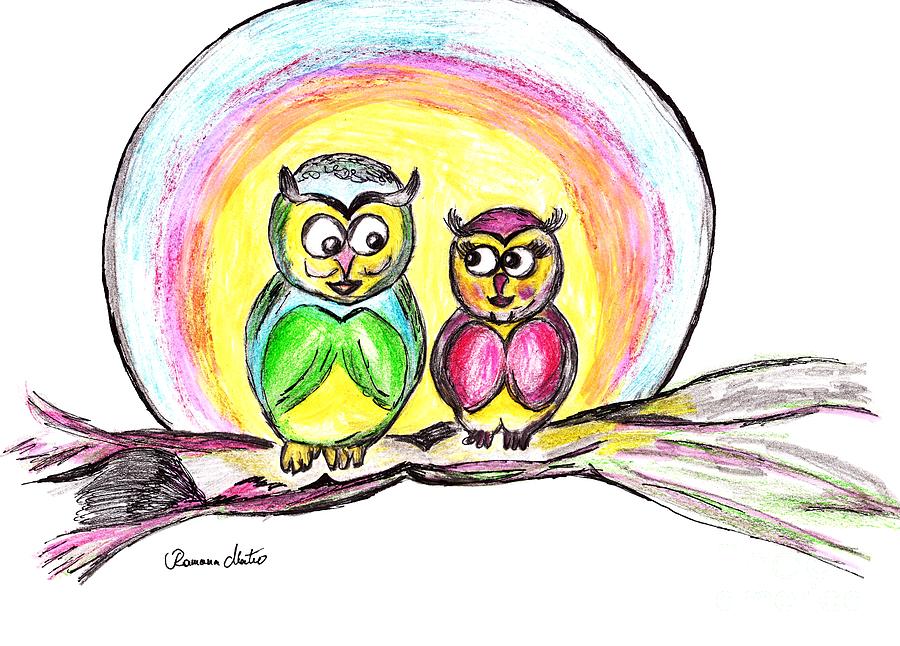 Owl Drawing - Hello Moonlight  by Ramona Matei