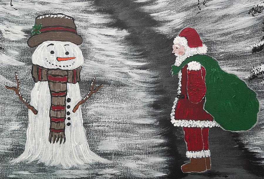 Hello Mr snowman  Painting by Angela Whitehouse