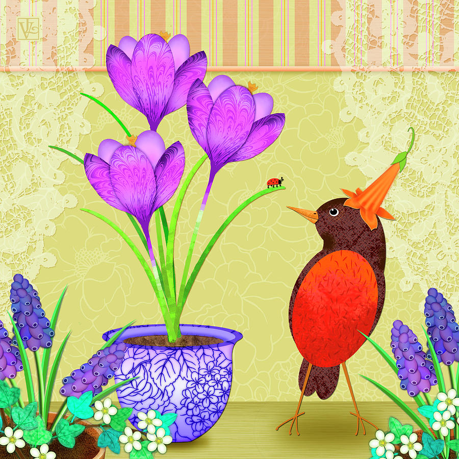 Hello Spring Digital Art by Valerie Drake Lesiak