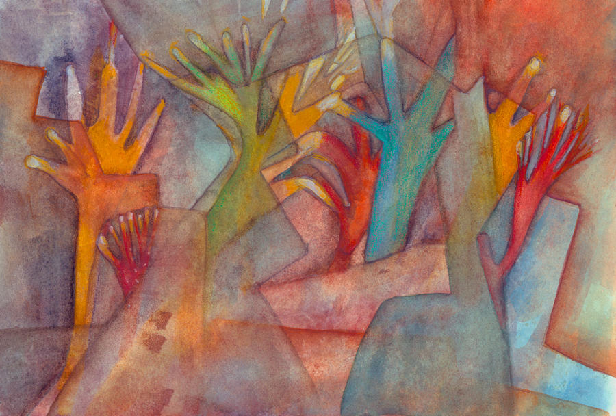 Abstract Painting - Helping hands by Suzy Norris