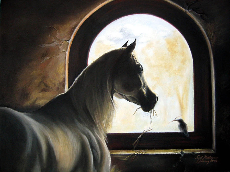 Horse Painting - Helping  by Leyla Munteanu