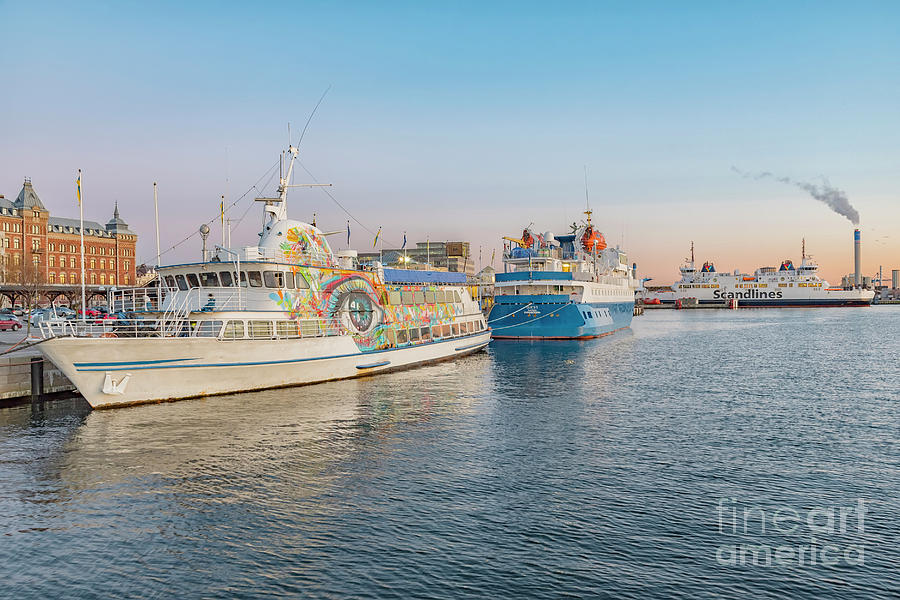 Helsingborg Harbour at Sunset Photograph by Antony McAulay