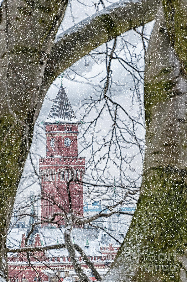 Helsingborg Town Hall Snowing Photograph by Antony McAulay