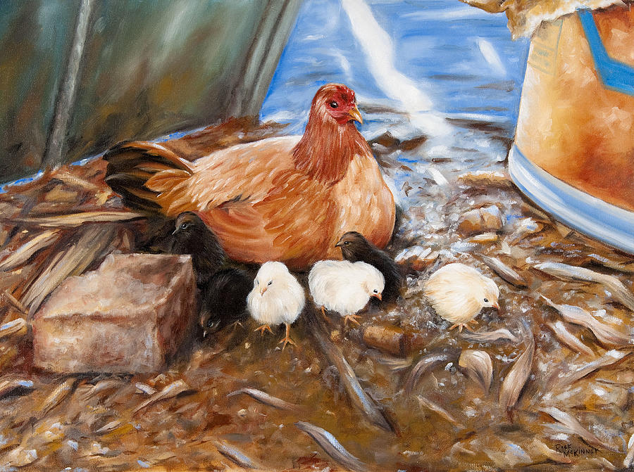 Hen and Biddies Painting by Rick McKinney