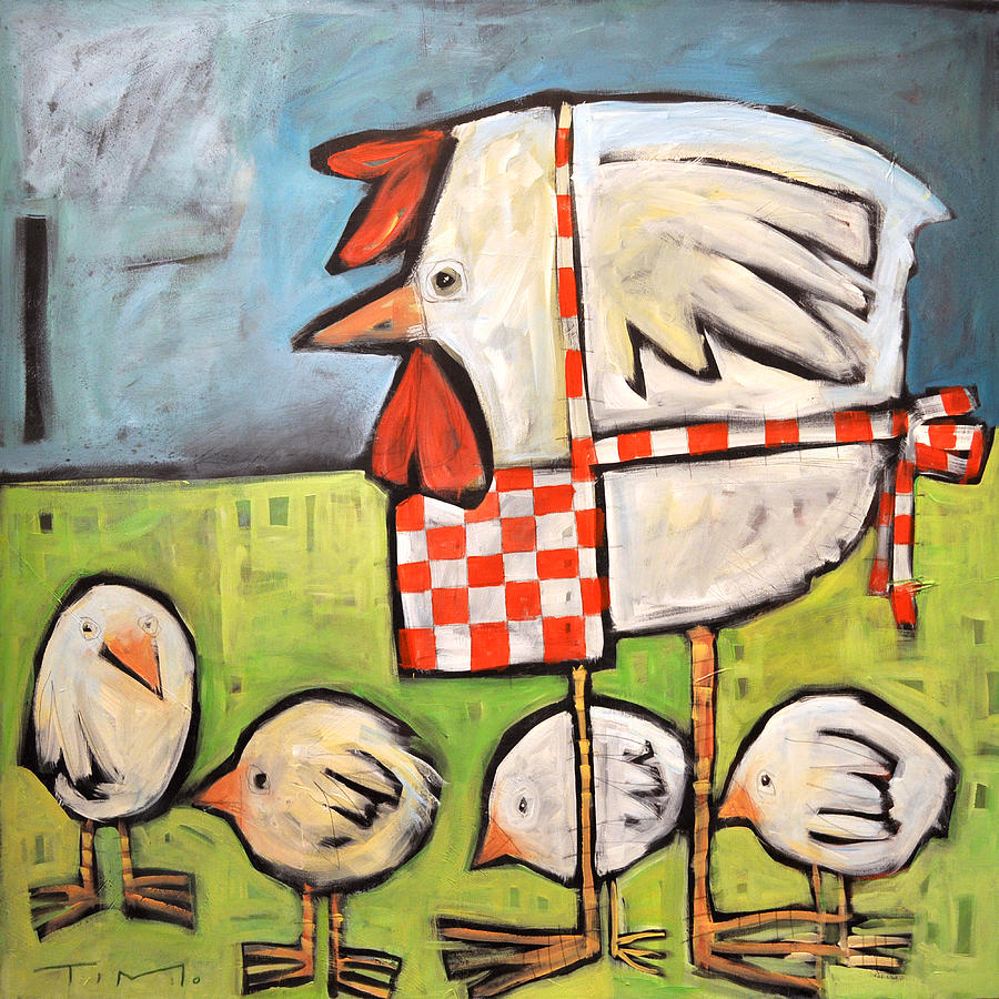 Chicken Painting - Hen And Chicks After Storm by Tim Nyberg