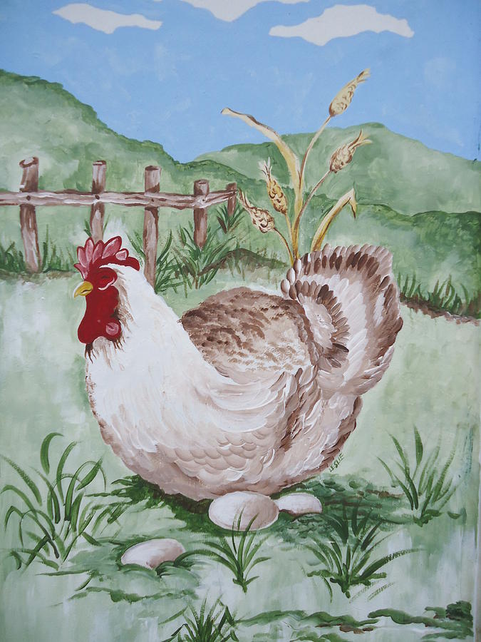 Hen and Eggs Painting by Leslie Manley