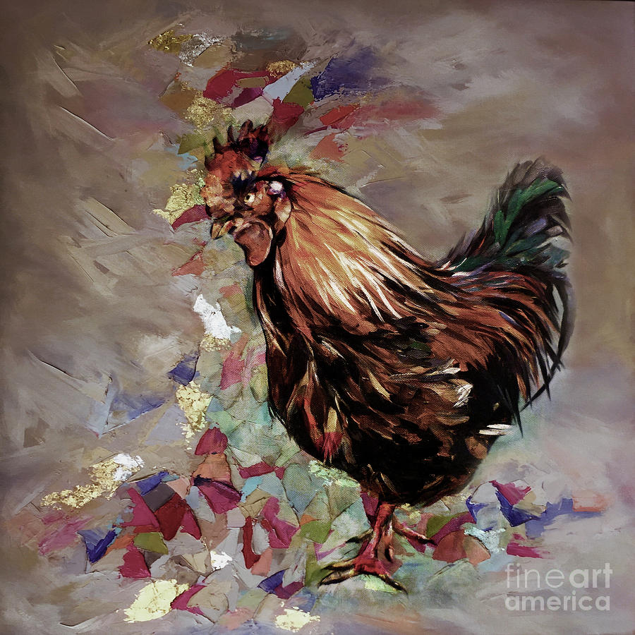 Rooster Painting - Hen Art  by Gull G
