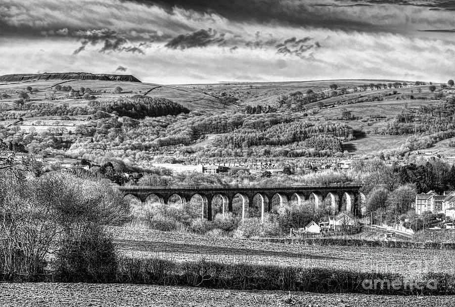 Train Photograph - Hengoed Viaduct 2 Monochrome by Steve Purnell