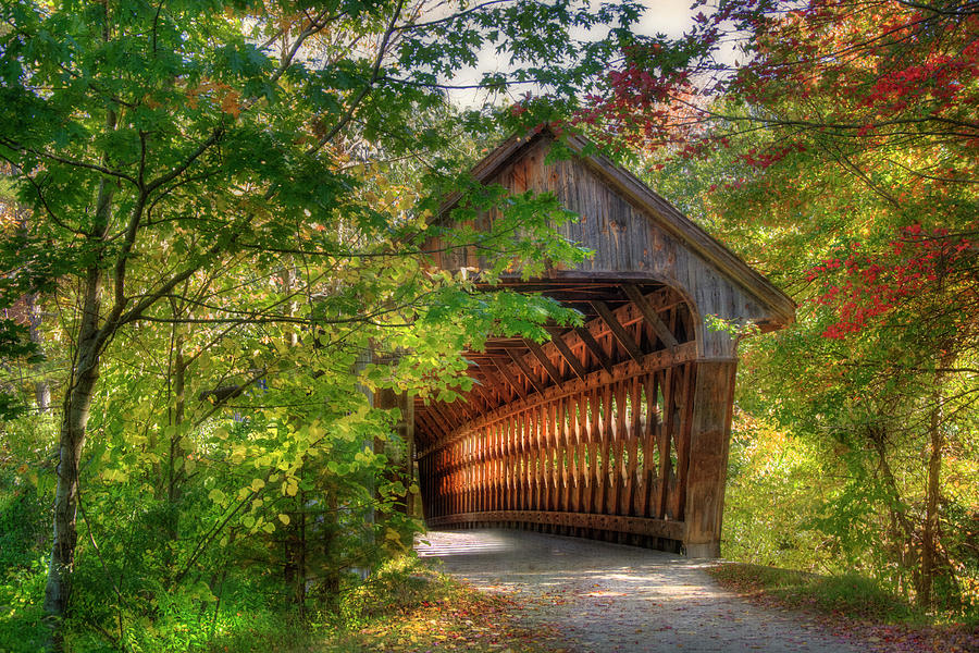 Henniker Covered Bridge Photograph - Henniker Covered Bridge - Autumn in New Hampshire by Joann Vitali