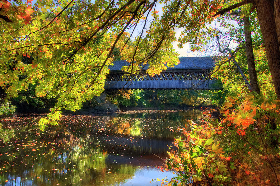 Henniker Covered Bridge in Autumn - New Hampshire Photograph by Joann Vitali