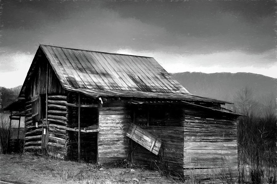 Henry Davis Log Barn In Charcoal Photograph by Carol Montoya