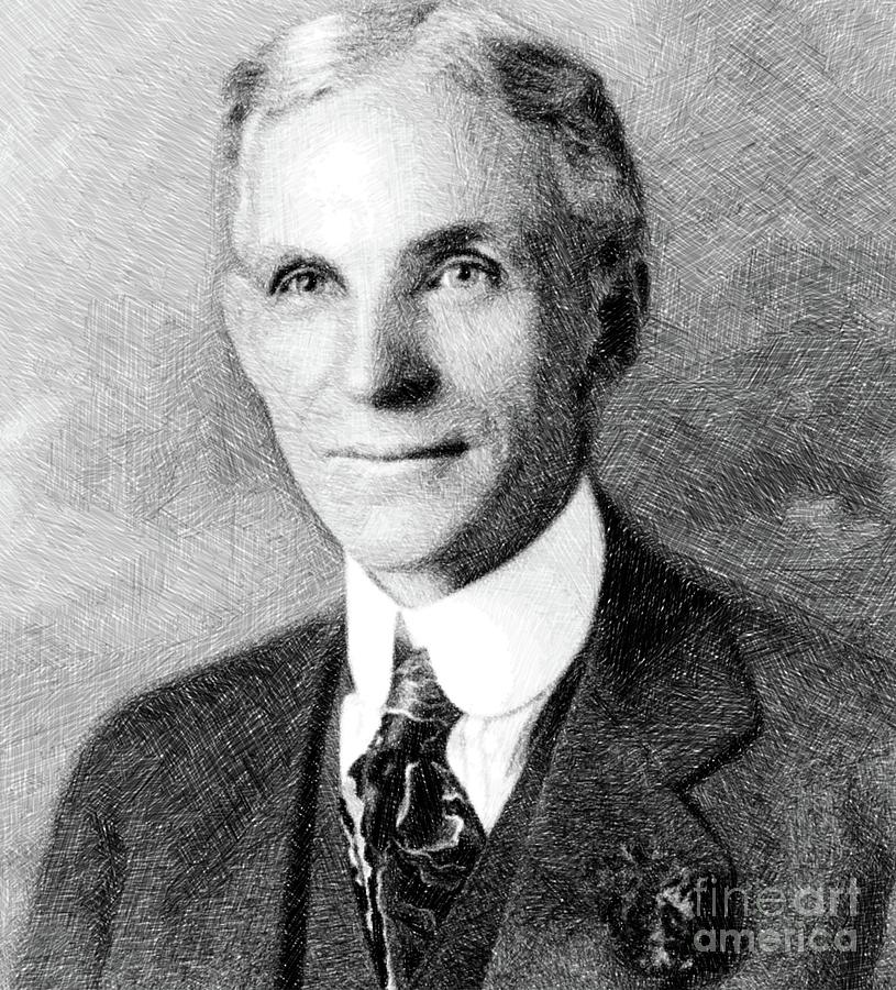 Henry Ford, Inventor by JS Drawing by Esoterica Art Agency Fine Art