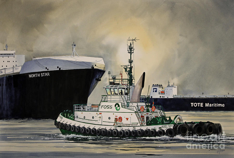 Tote Maritime Painting - HENRY FOSS assisting Tote Maritime by James Williamson