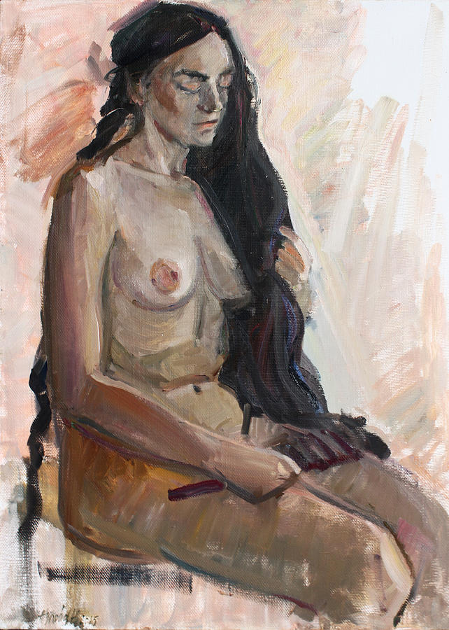 Nude Painting - Her black hair by Juliya Zhukova