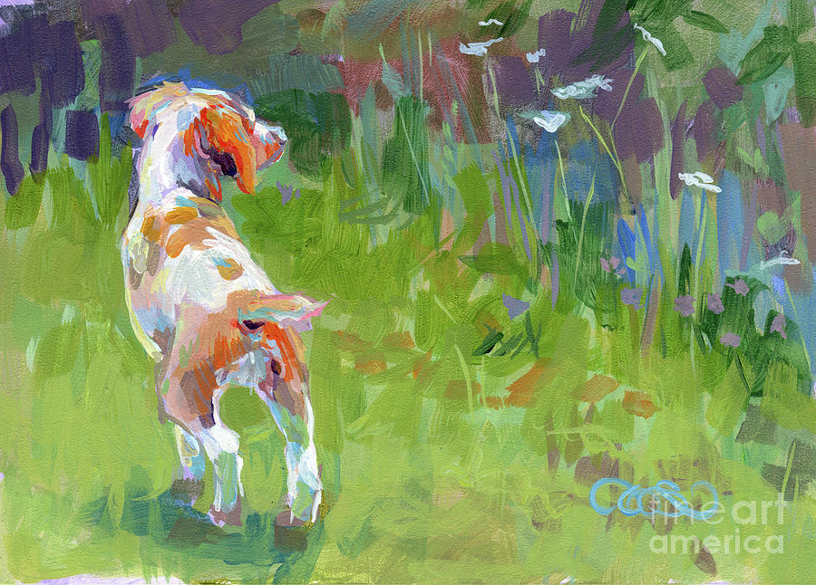 Brittany Spaniel Painting - Her First Point by Kimberly Santini Brittany Spaniel Painting - Her First Point by Kimberly Santini