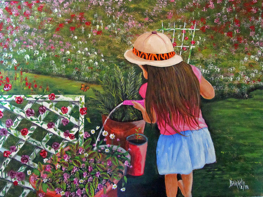 Her Secret Garden Painting by Gloria E Barreto-Rodriguez