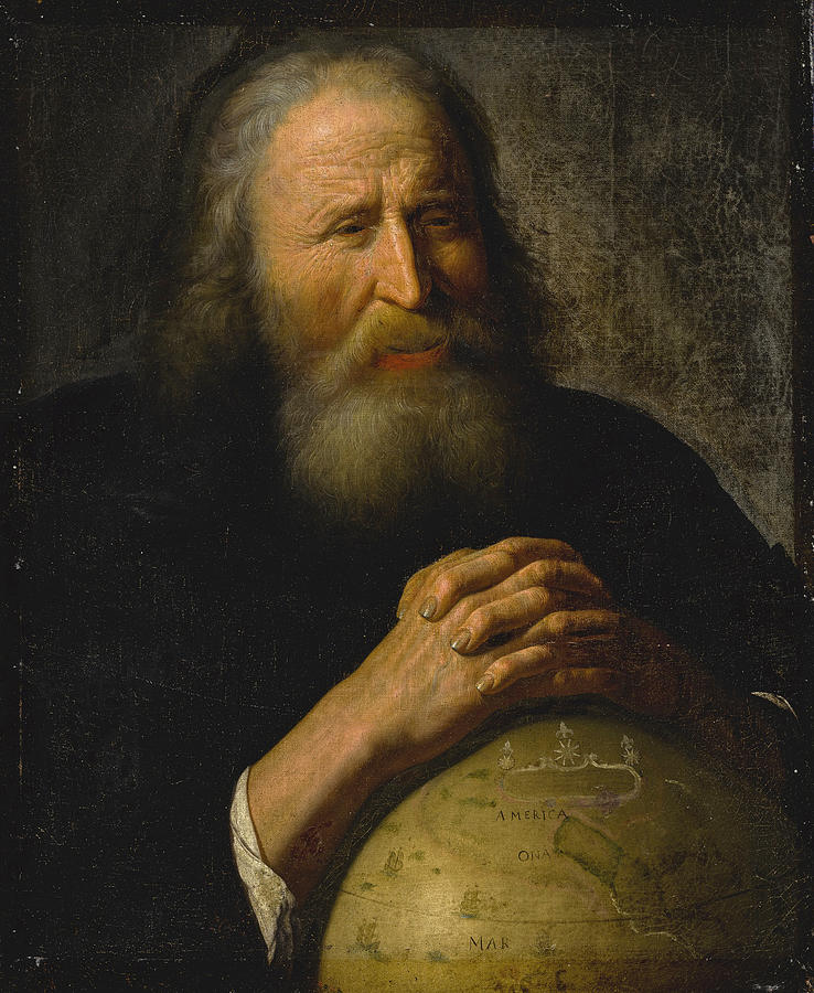 Heraclitus with a Globe Painting by Johannes Moreelse